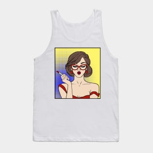 Woman in Red Comic Tank Top